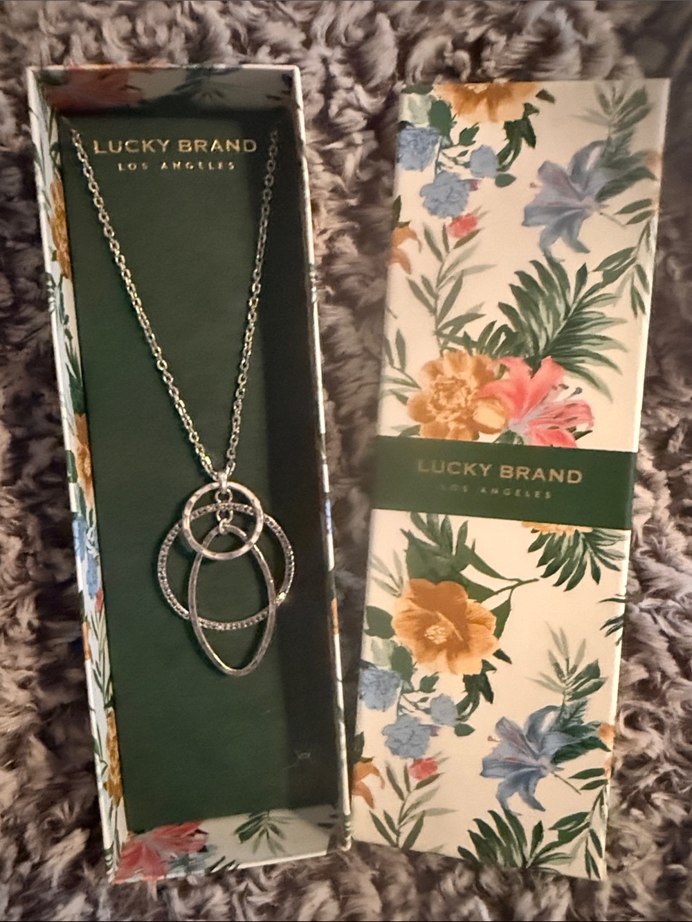 Lucky Brand Silver Layered Interlocking Ring Necklace